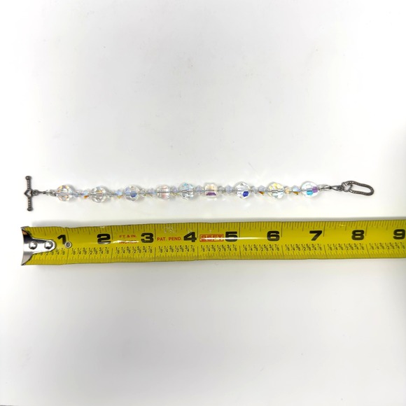 Aurora Crystal Faceted Glass Beaded Bracelet Clear Toggle Clasp 8 Inch - Picture 4 of 7